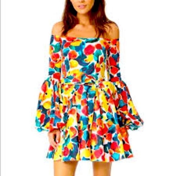 Caroline Constas Gisele Printed Off the Shoulder Mini Dress. Size 10. - Picture 1 of 7